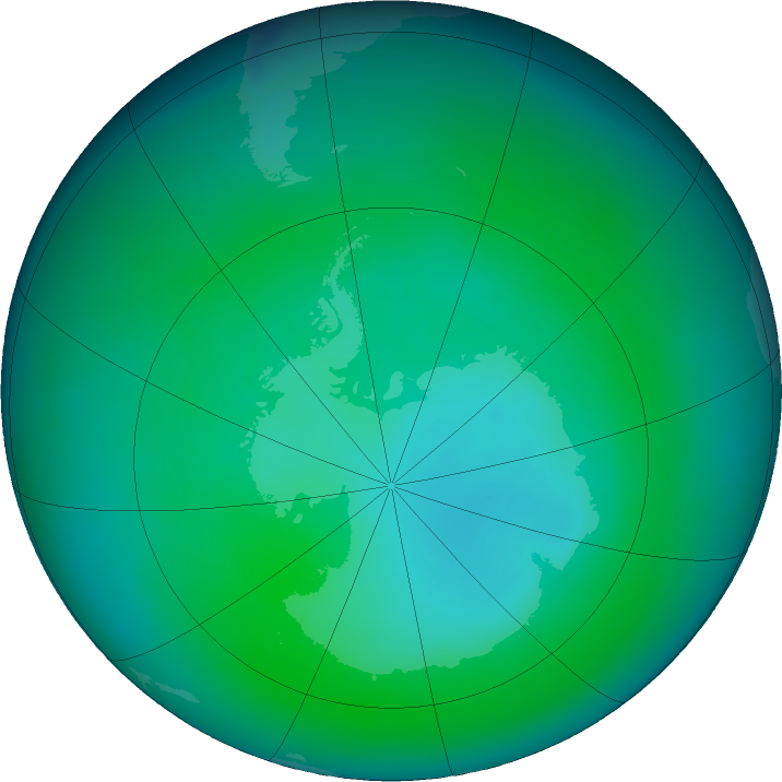 Antarctic ozone map for January 2024